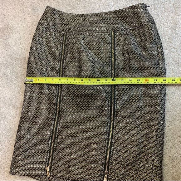 ETCETERA GOLD BRONZE METALLIC PENCIL SKIRT WOOL BLEND EXPOSED ZIPPERS SIZE 4 - Picture 11 of 12